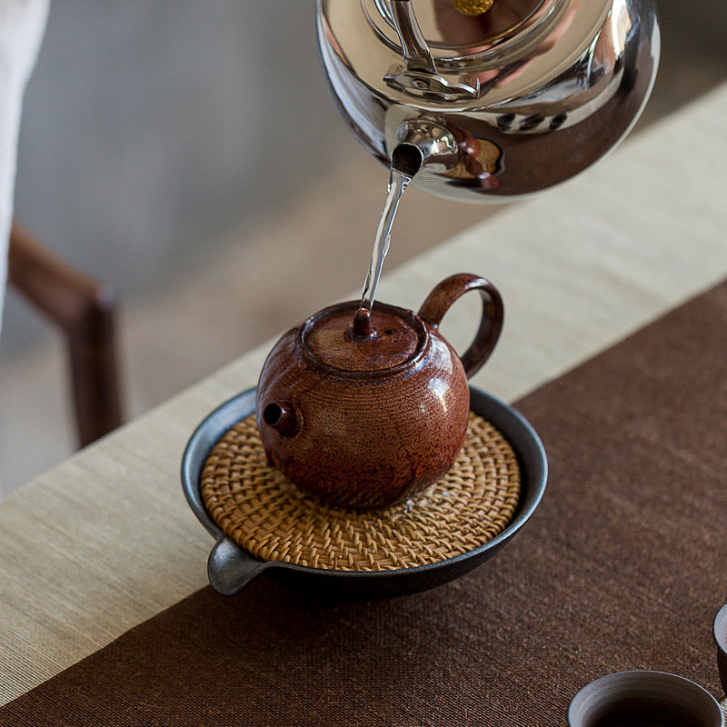 碌心 藤编壶承陶瓷壶托 干泡盘壶垫壶呈茶垫功夫茶具配件茶道零配