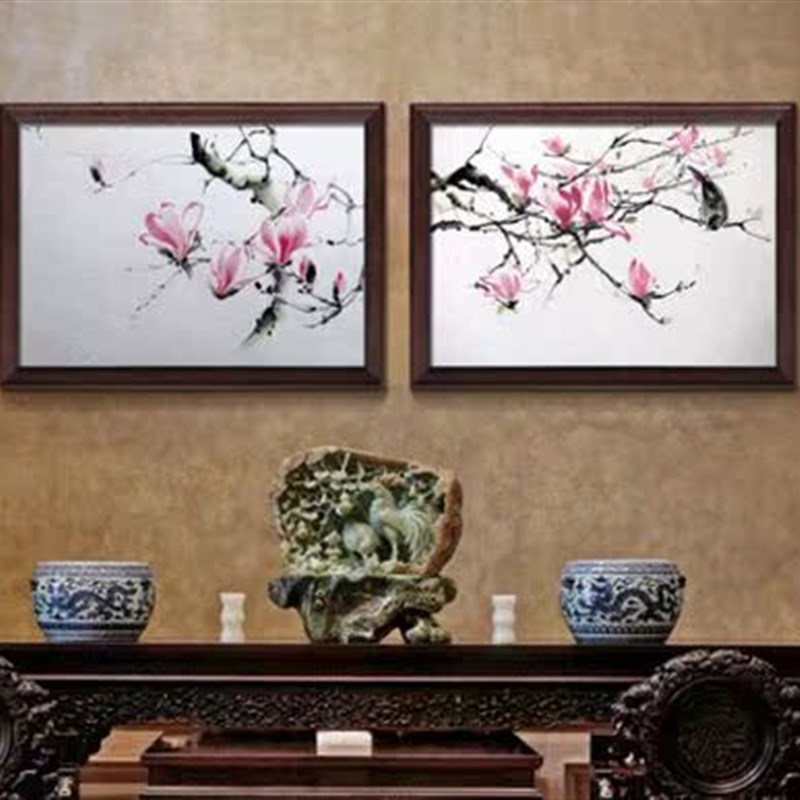 手绘油画新中式古典客厅装饰画餐厅卧室壁画玄关过道办公室挂画