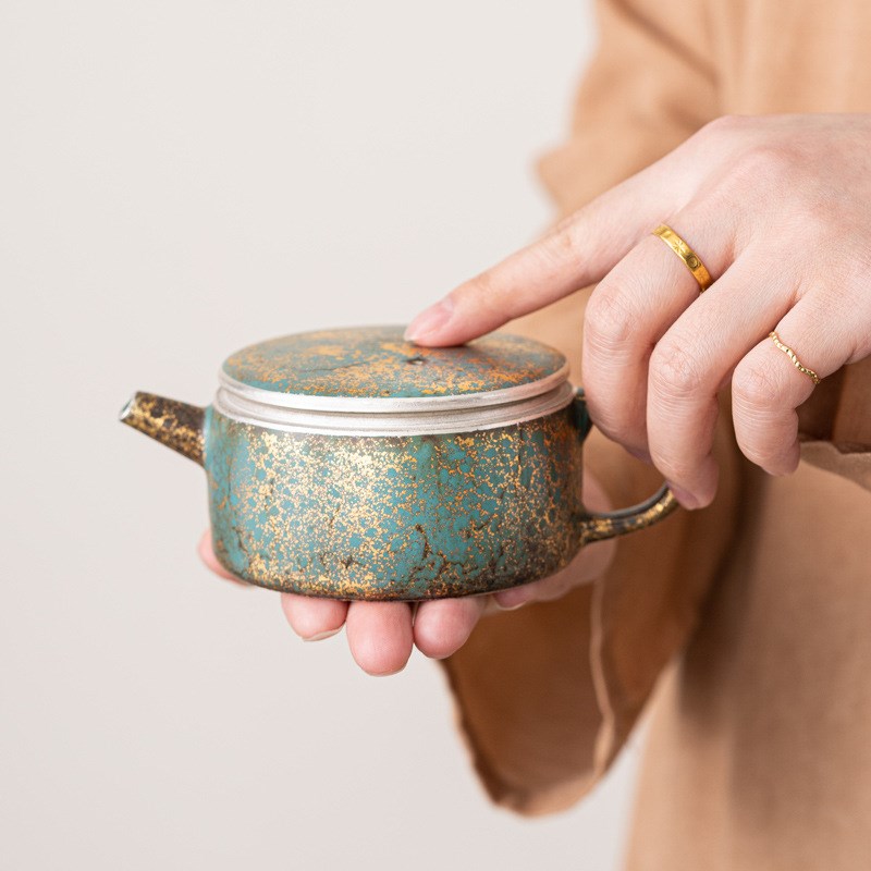 高端常青釉金银彩汉瓦壶泡茶壶家用过滤茶水分离单壶功夫茶具套装