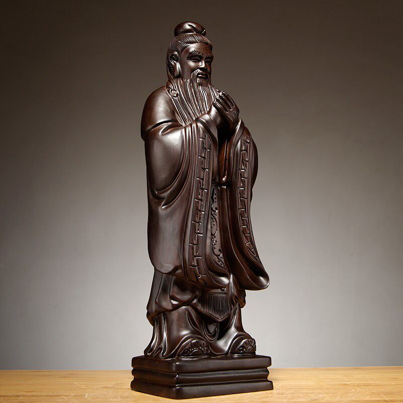 实木质雕刻孔子人物雕像摆件黑檀工艺品家居办公室装饰教师送礼品