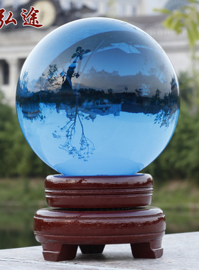湖蓝色水晶球办公室学生书桌家具玻璃高考家具摆放玄关隔断摆件