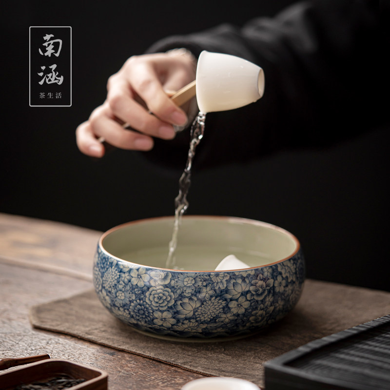 南涵青花陶瓷茶洗大号杯洗笔洗复古禅意水盂茶道配件功夫茶具建水