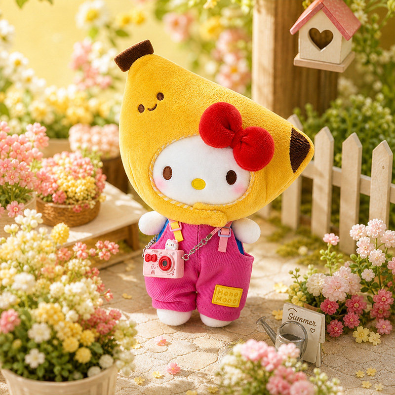 三丽鸥官方正版hellokitty哈喽凯蒂猫香蕉背带裤包包挂件毛绒玩偶