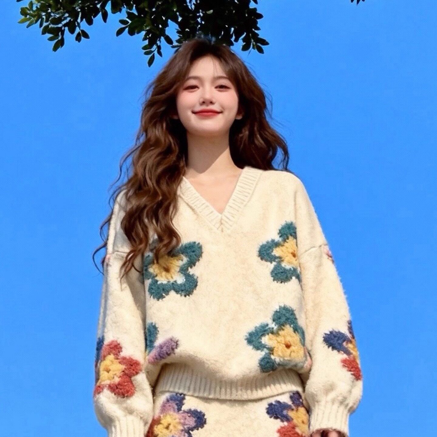 春装搭配一整套装2026新款千金风气质V领针织上衣短裙巨好看女装