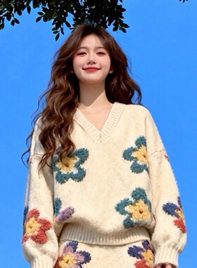 春装搭配一整套装2026新款千金风气质V领针织上衣短裙巨好看女装