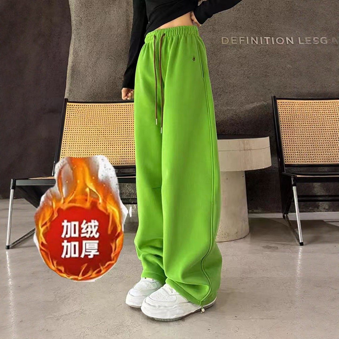加绒阔腿裤女冬季2025年宽松显瘦高腰裤子J纯色休闲加厚运动卫裤,女装/女士精品,休闲裤,淘宝优惠券,粉丝福利购,淘宝优惠卷