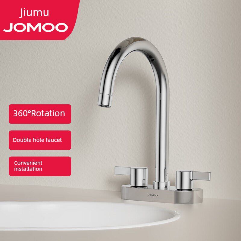 Jomoo双把手双孔面盆水龙头,冷热面盆水龙头360度旋转面盆水龙头2