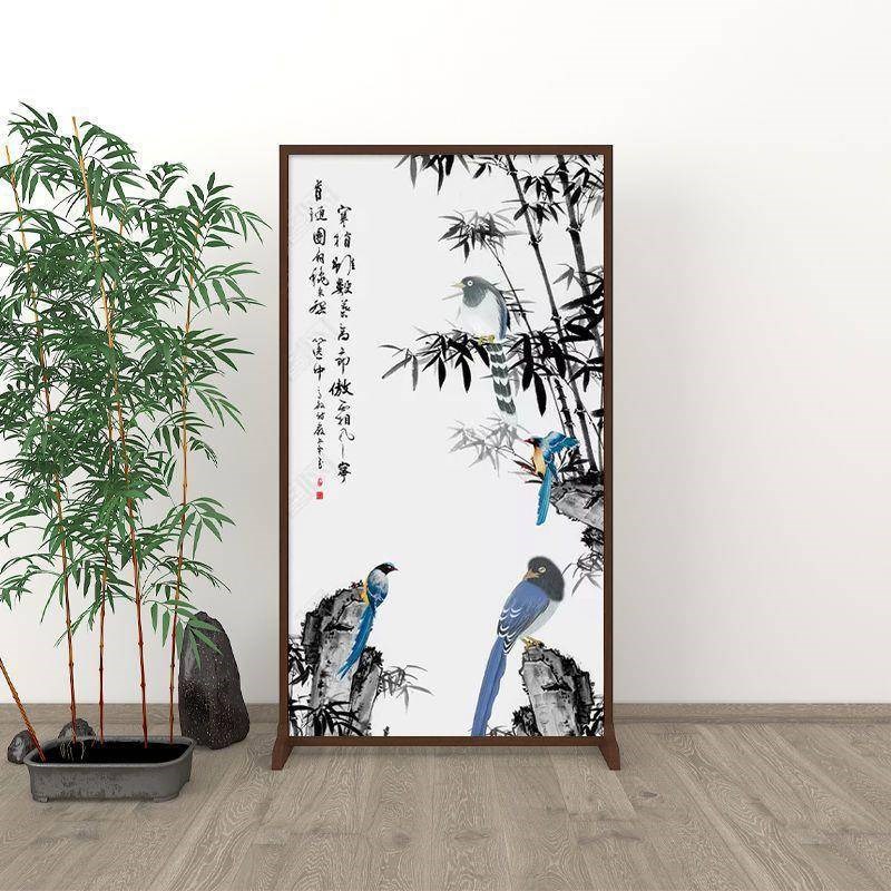 制中式花鸟图案屏风隔断墙客厅办公卧室遮挡时尚可美观移动座屏