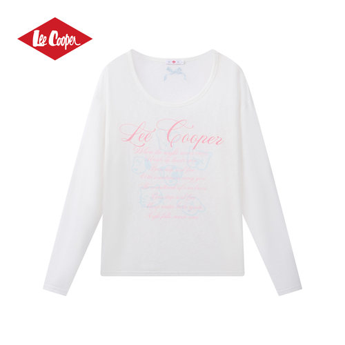 Lee Cooper美式字母印花薄款长袖T恤慵懒大领口女生2026新款衣服