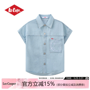 Cooper牛仔短袖 刺绣新款 女百搭水洗牛仔衬衫 短款 半袖 Lee