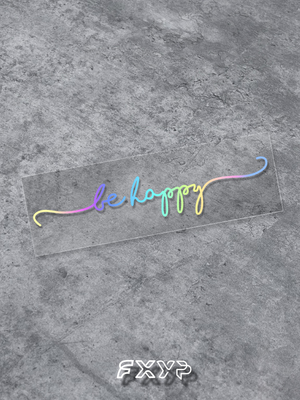 FXYP 英文艺术字be happy电动摩托汽车身窗拉杆箱包反光拉花贴纸