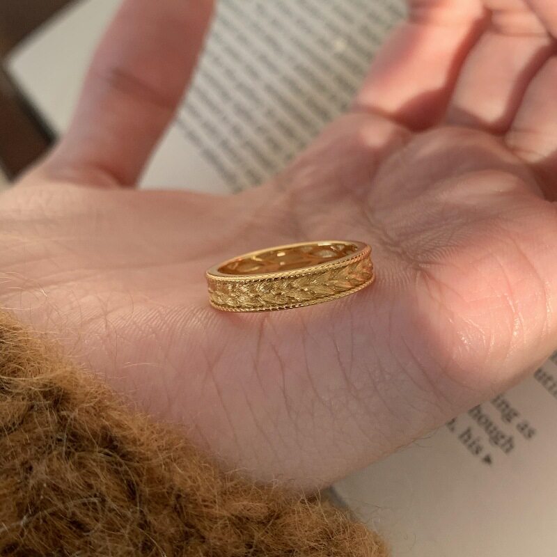 轻奢复古高颜值拉丝素圈麦穗麻花边戒指小众设计时尚个性百搭指环