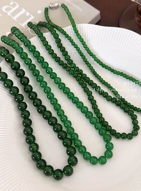 新中式绿色串珠显白锁骨项链
