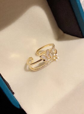 双层镶钻调节食指戒指女轻奢百搭