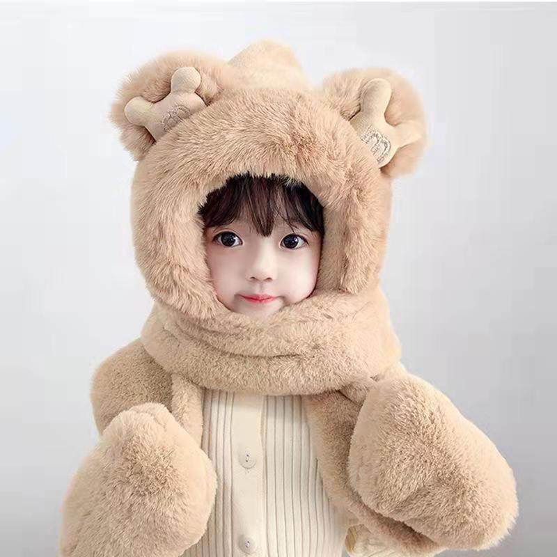 三合一连帽冬季可爱儿童帽子围巾手套一体冬天女童护耳帽,服饰配件/皮带/帽子/围巾,三件套,淘宝优惠券,粉丝福利购,淘宝优惠卷