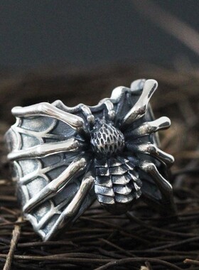 喜蛛戒指镀银蜘蛛造型复古民族风