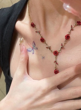 法式复古花朵项链女玫瑰锁骨链