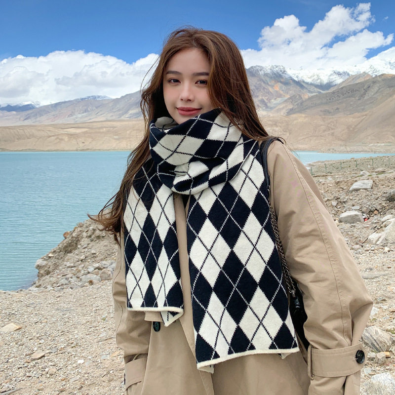 韩版黑白格子拼色围巾秋冬季保暖针织毛线围脖学生时尚百搭日系潮,服饰配件/皮带/帽子/围巾,围巾/丝巾/披肩,淘宝优惠券,粉丝福利购,淘宝优惠卷