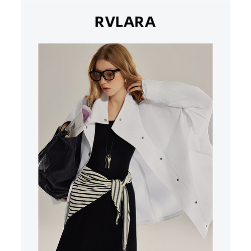 RVLARA老钱风极简白衬衫中长款夏新款女早秋叠穿氛围感慵懒高级