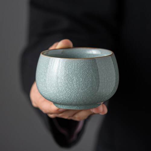 汝窑冰花开片主人杯陶瓷茶盏