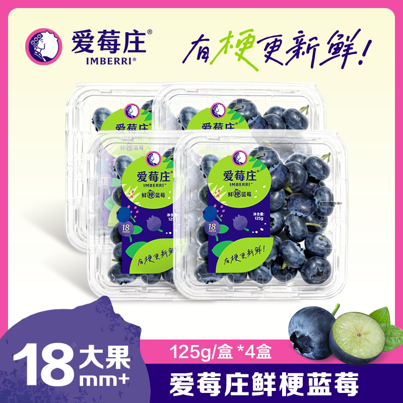 爱莓庄精选大果云南高山蓝莓18mm125g*4盒