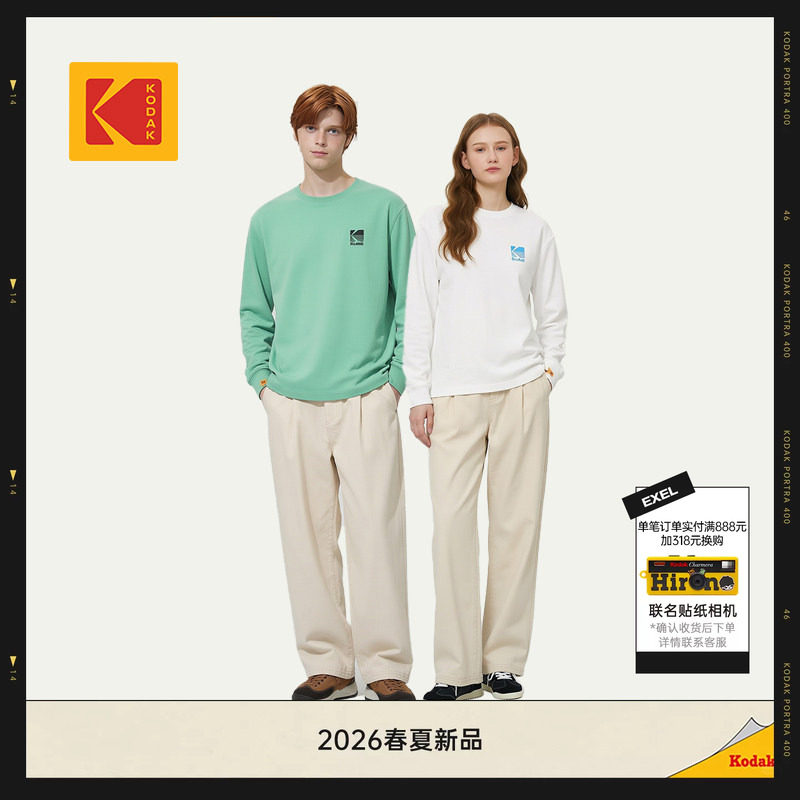 [新品首降]KODAK柯达26早春大Logo纯棉宽松T恤男女同款长袖T恤图片