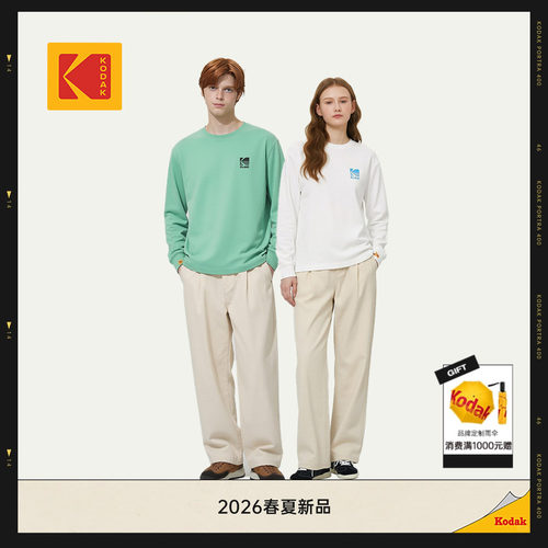 [新品]KODAK柯达26早春大Logo纯棉宽松T恤男女同款长袖T恤