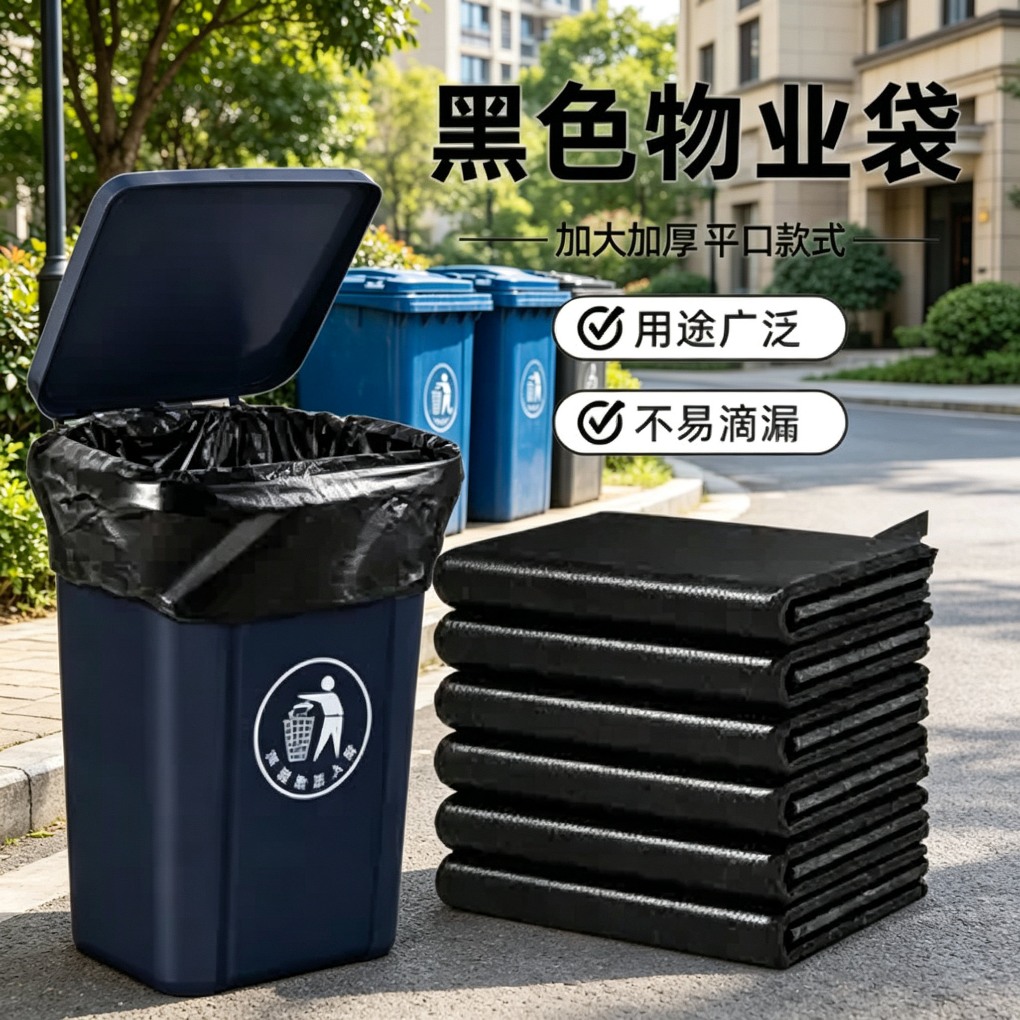 垃圾袋商用大号加厚打包特大桶餐饮物业环卫户外用黑色平口塑料袋