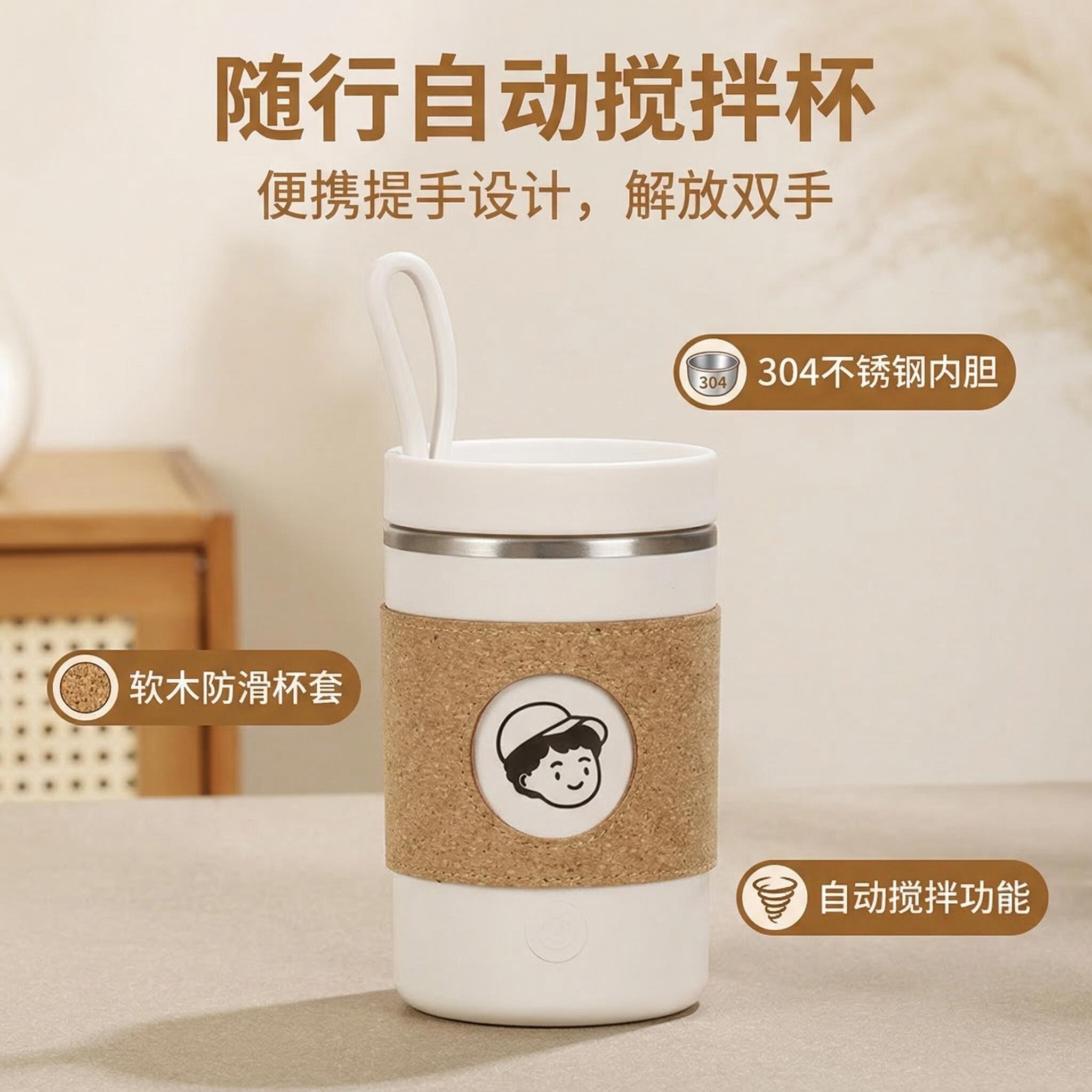 丰悦格全自动软木随行搅拌杯2026新款可携式充电款咖啡电动摇摇杯