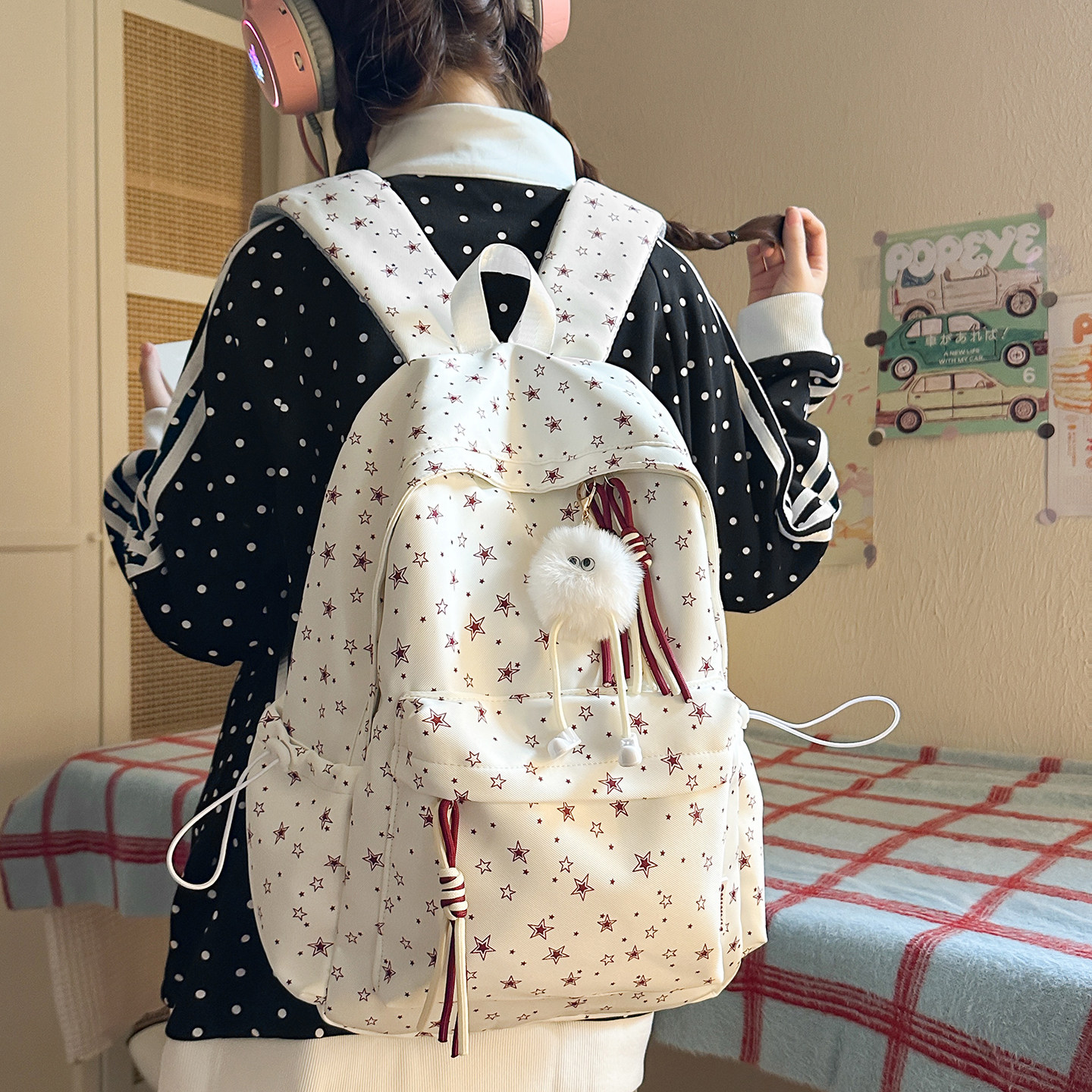 ins风星星书包女初中生双肩包
