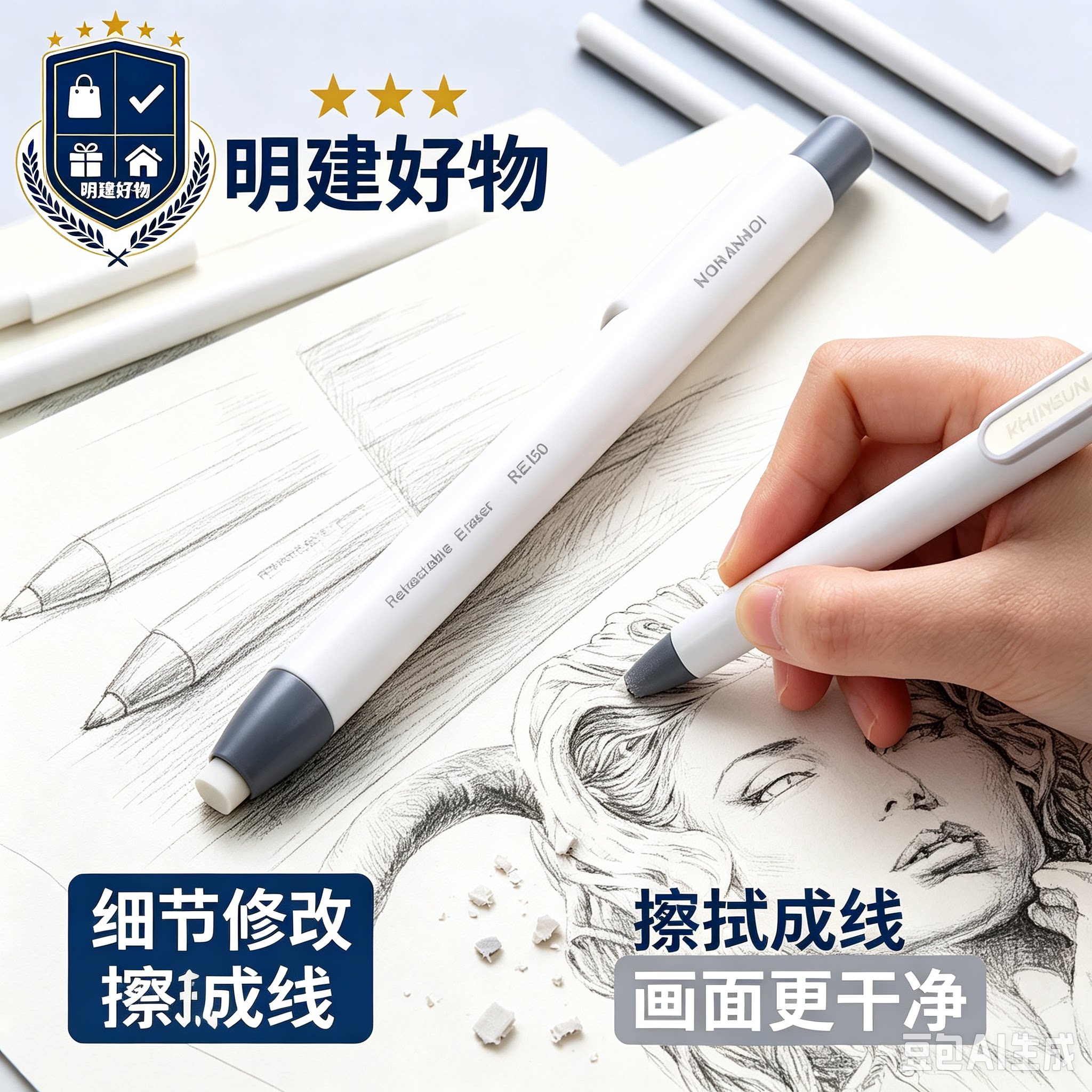 笔形创意按动橡皮擦可换替芯小学生儿童伸缩可推式美术橡皮CX