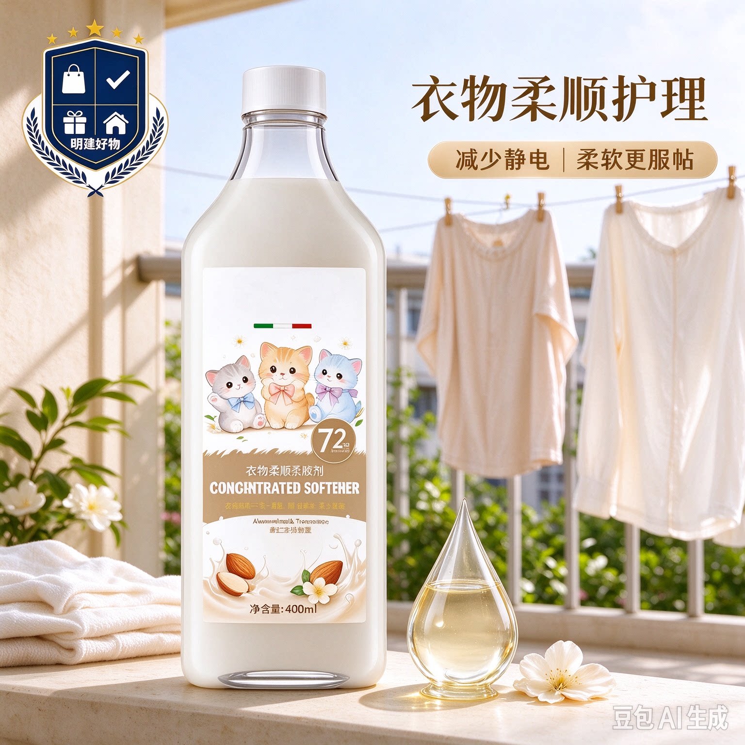 【到手9.9！】新款衣物柔顺剂扁桃奶香10倍留香72天留香防静电CL2