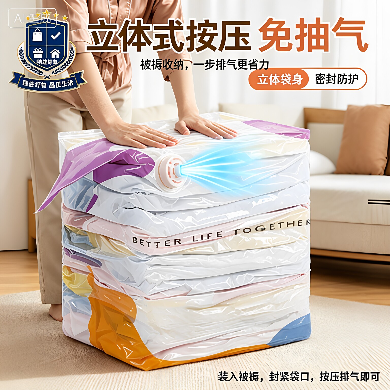 【拍一发四】免抽气立体式真空压缩袋衣服被子棉被羽绒服收纳整理