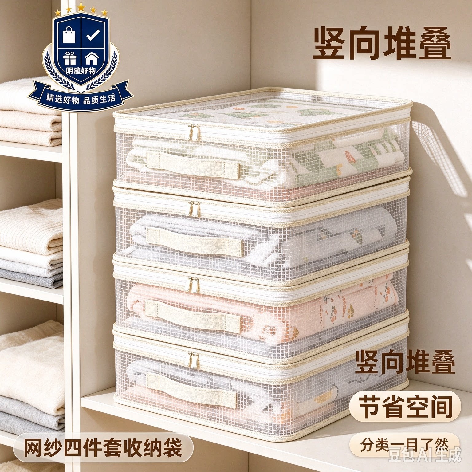 买一送一网纱四件套收纳袋家用卧室大容量防尘防潮可视窗防尘袋CL