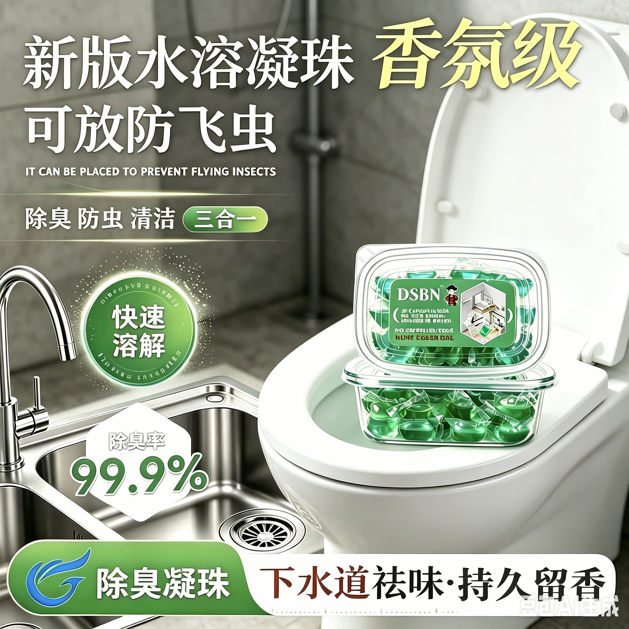【抢!到手9.9】下水道除臭凝珠防臭神器厕所地漏除臭去味凝珠CX7