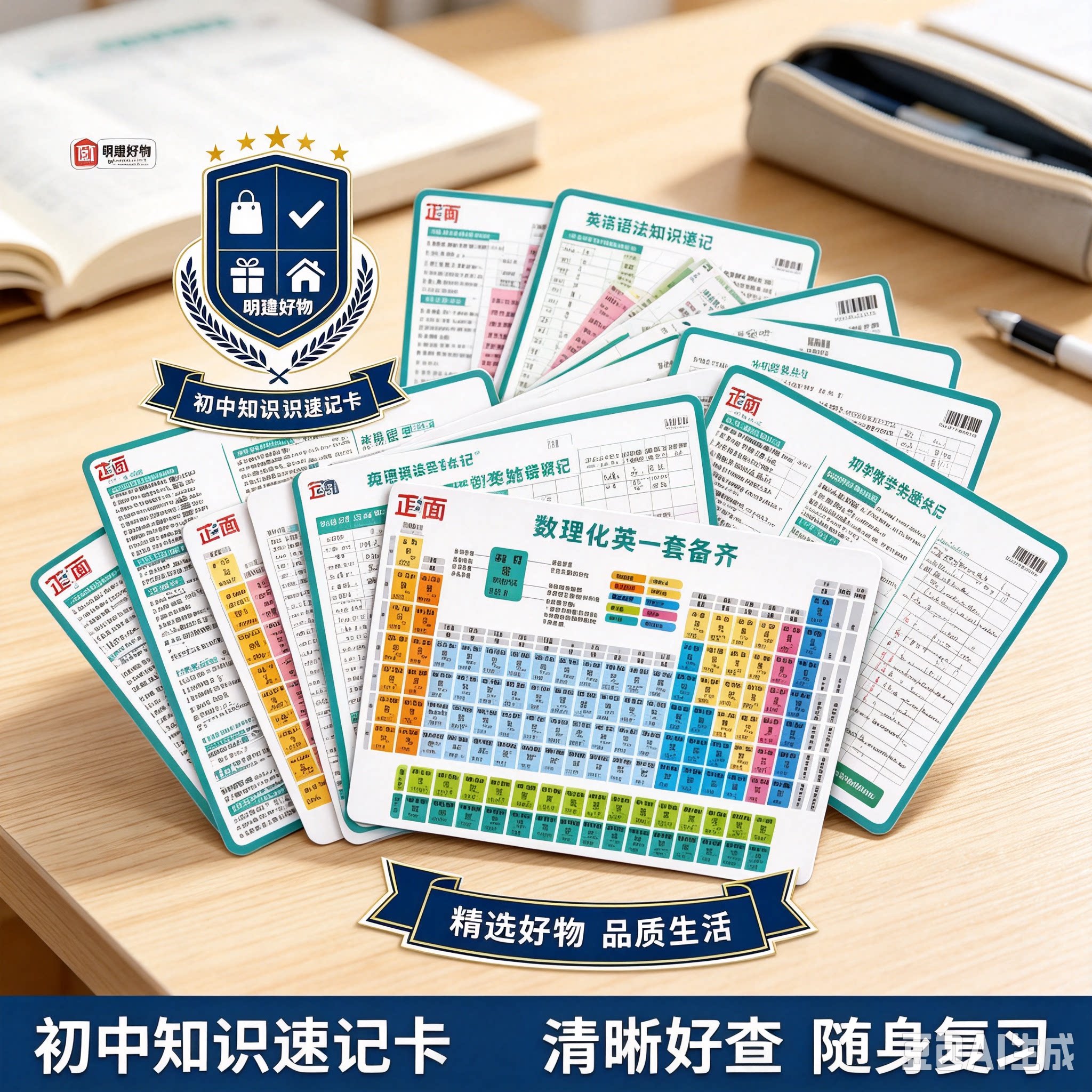 【全套5张】初中物理化学常考知识元素周期表大全卡片方程贺卡CX