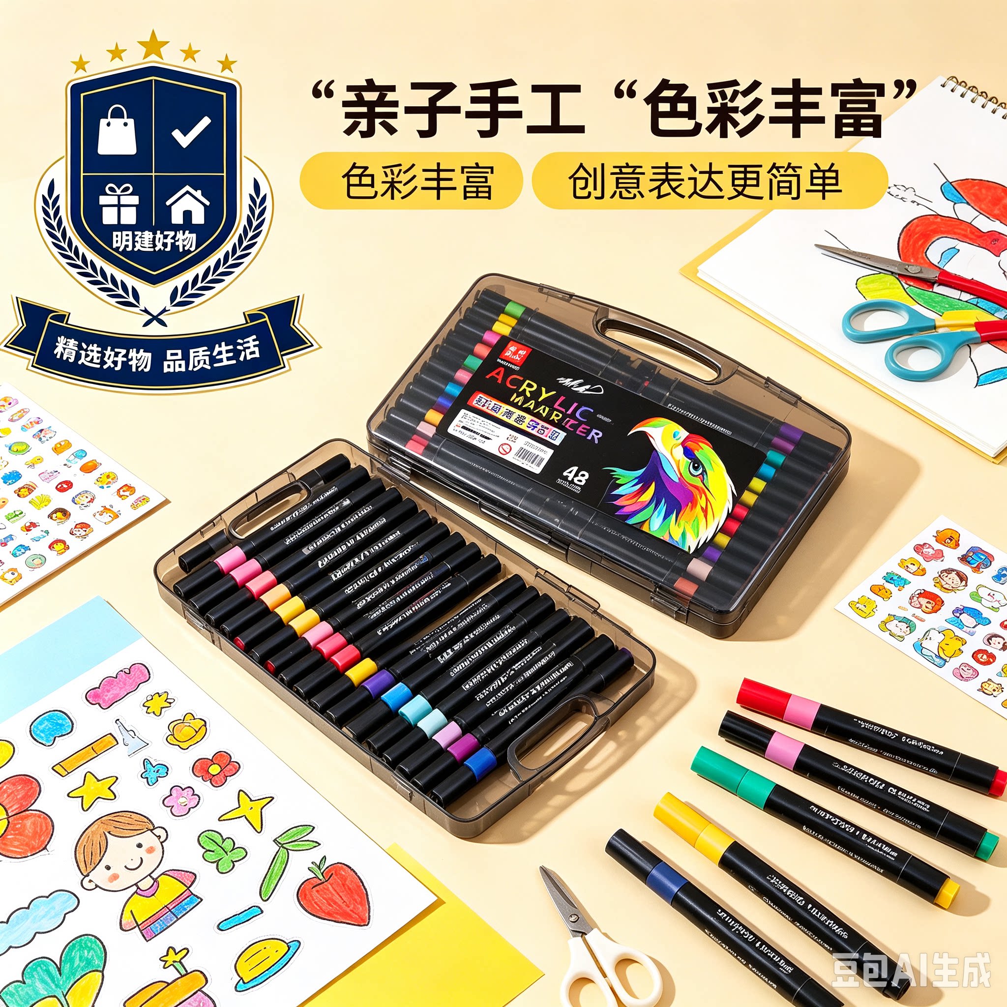 【升级大容量】小黑盒丙烯马克笔软头儿童绘画可叠色可水洗本册CX
