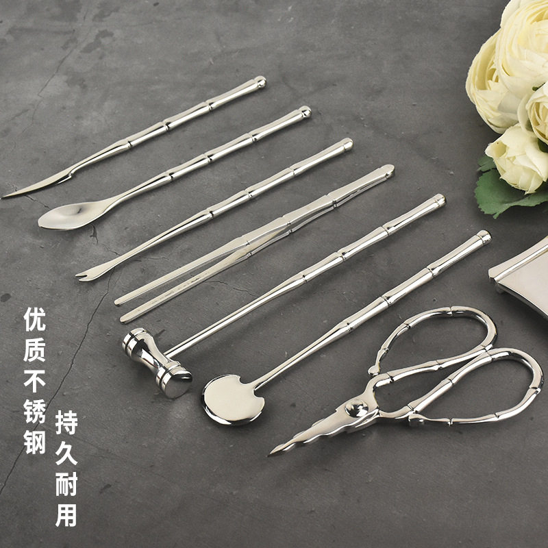 蟹八件吃蟹工具套装 304不锈钢蟹针蟹叉勺蟹剪刀蟹钳夹海鲜小工具