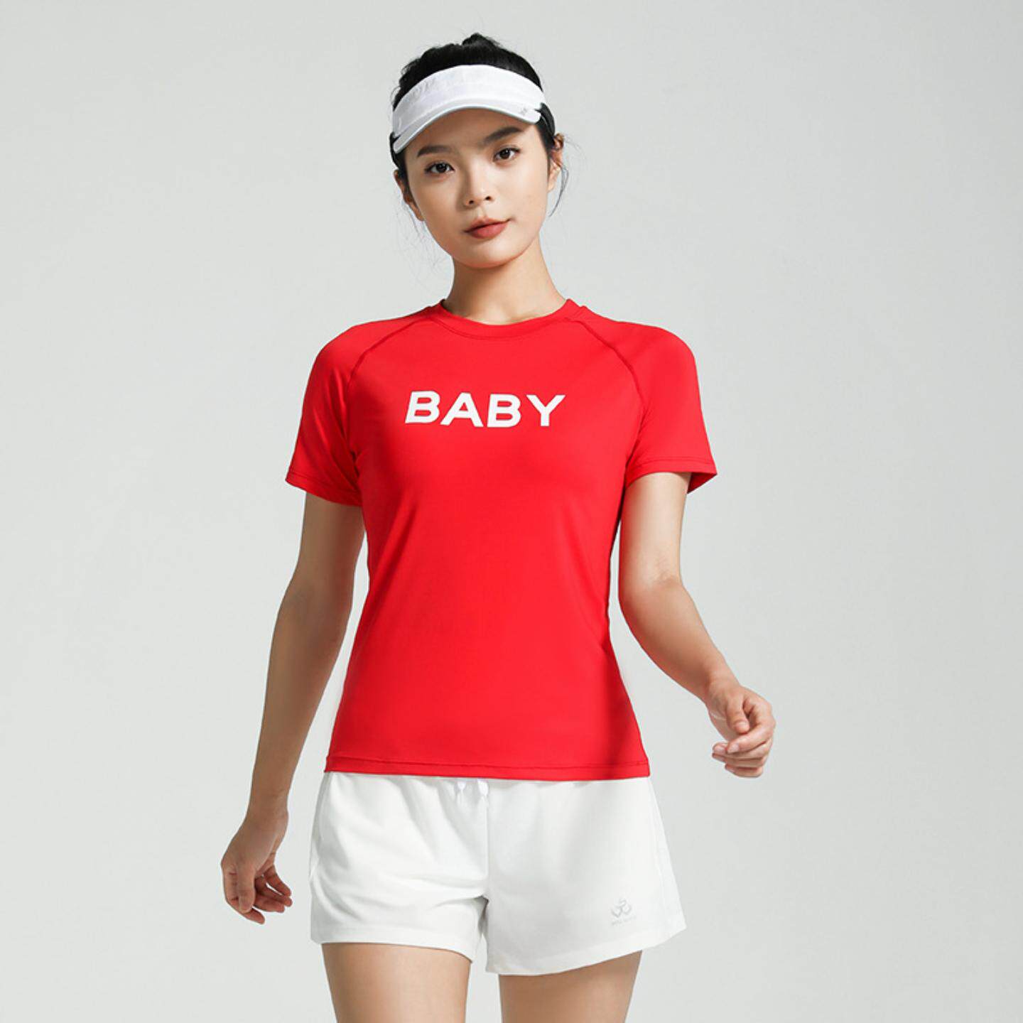 户外速干恤女春夏纯色圆领冰丝健身半截袖跑步短袖字母运动上衣