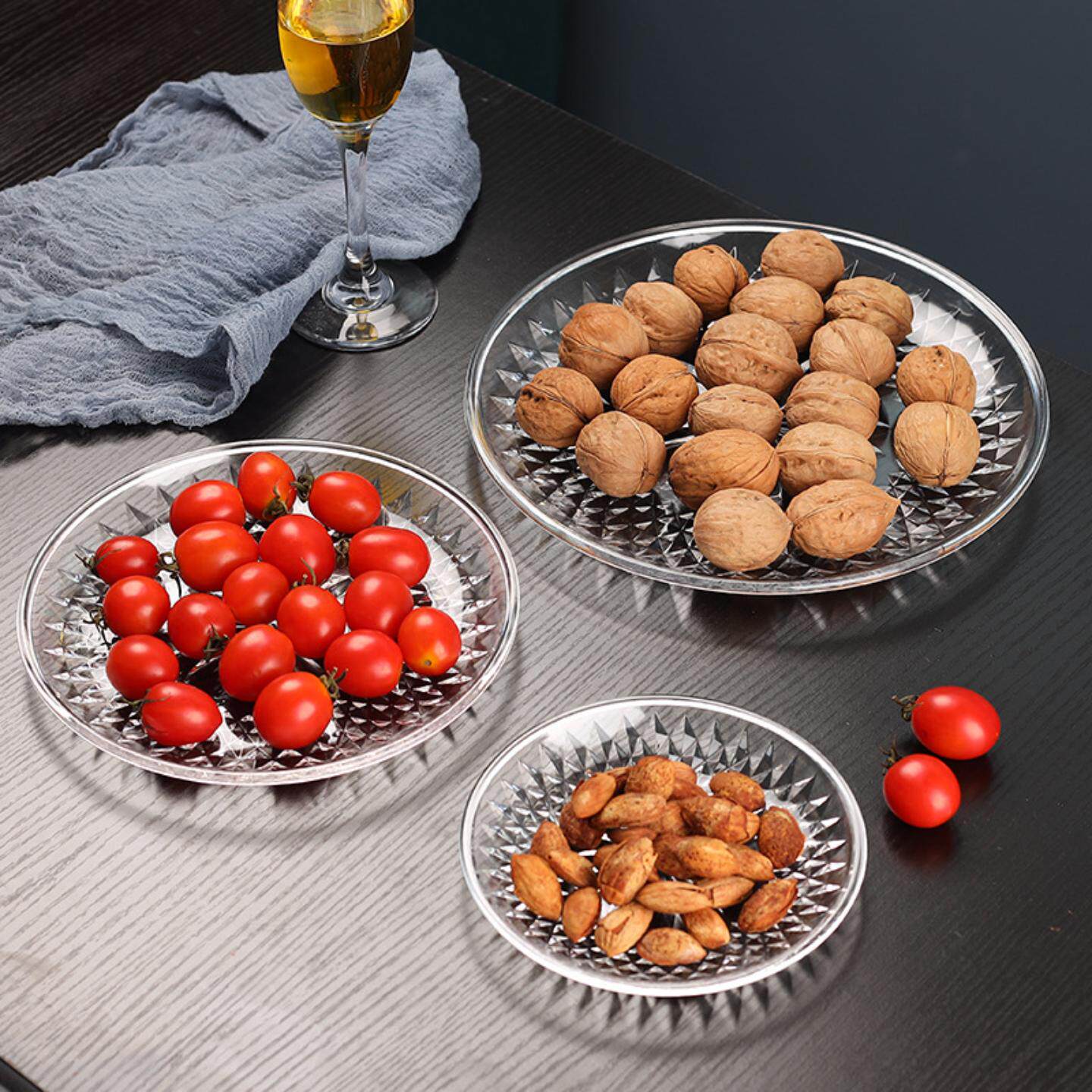 亚克力水果盘子果盘塑料酒吧小吃碟透明小号糖果创意家用圆碟