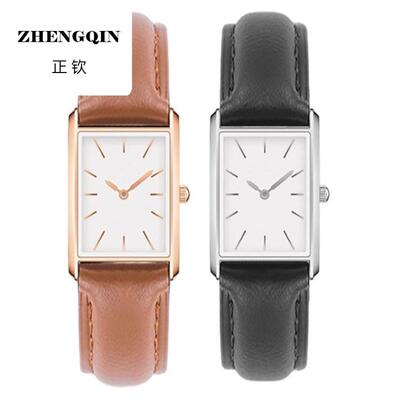 适用真皮手表带牛皮表链小绿表方表男女代用DW浪琴卡西欧美度表带