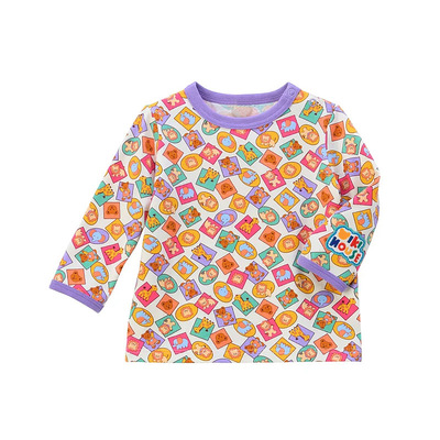 春秋男女通卡通可爱小熊好朋友满印长袖t恤内搭上衣日系miki童装