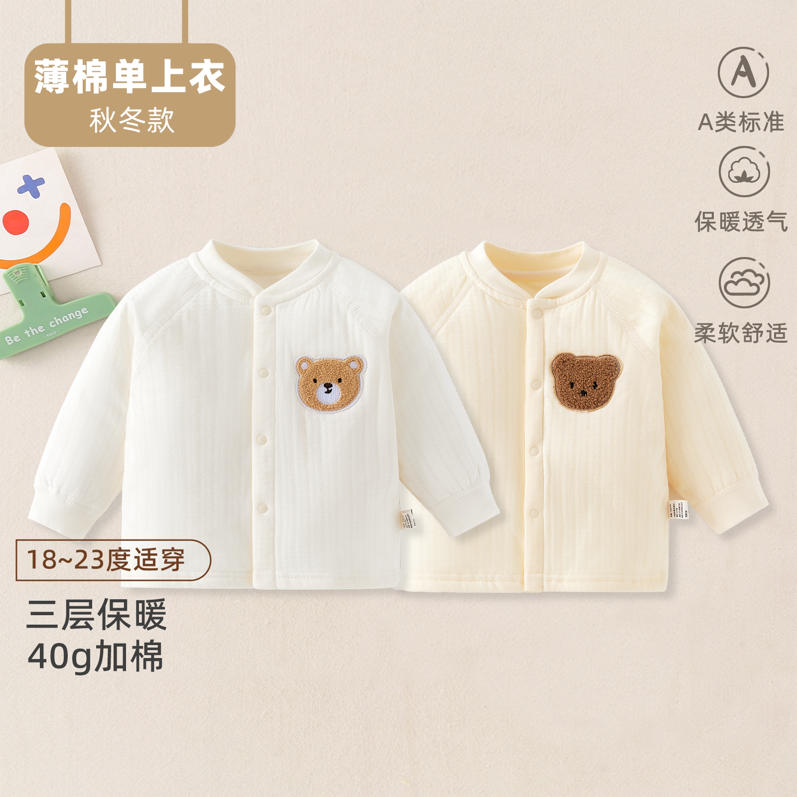 婴儿衣服保暖上衣秋冬夹棉单上衣