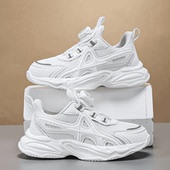 透气网布中大童软底男女童跑步皮面休闲鞋 儿童运动鞋 校园小白鞋