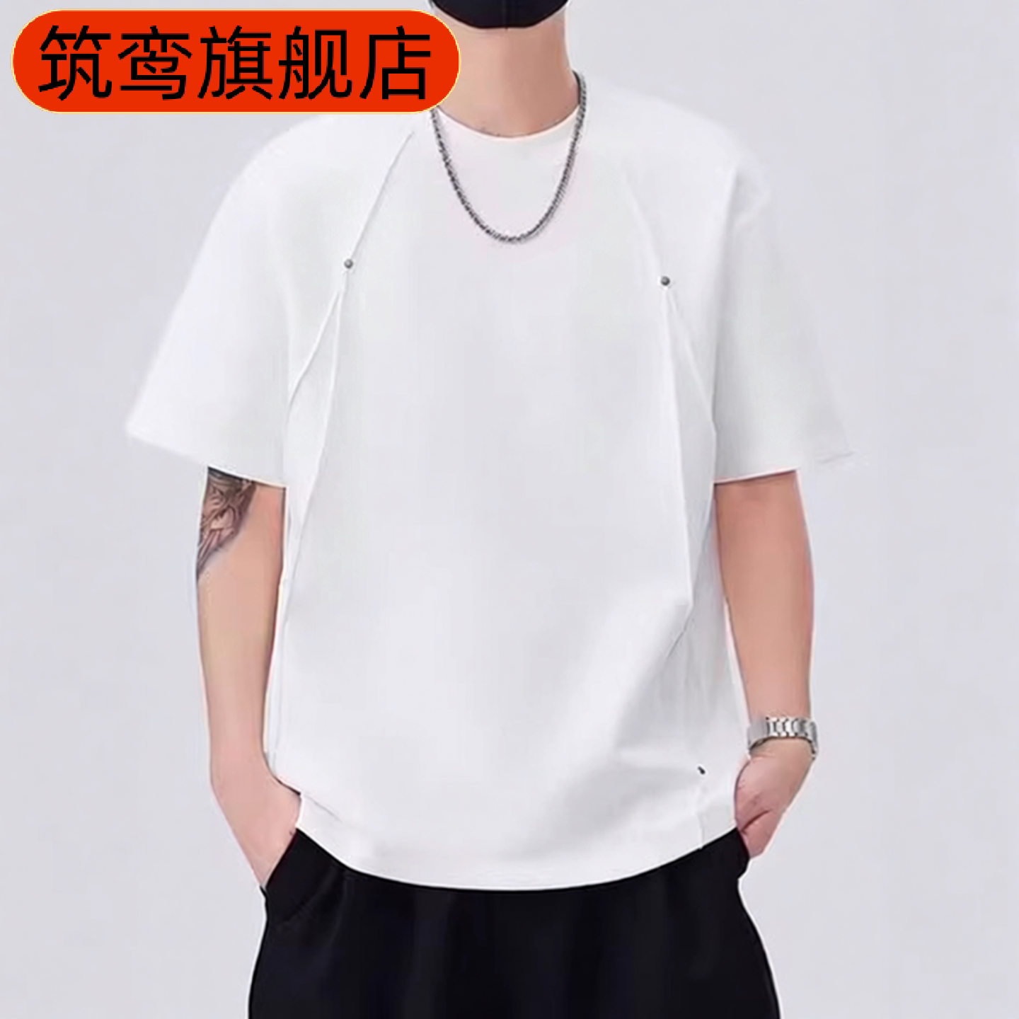 新款气质重磅短袖男夏季宽松白32