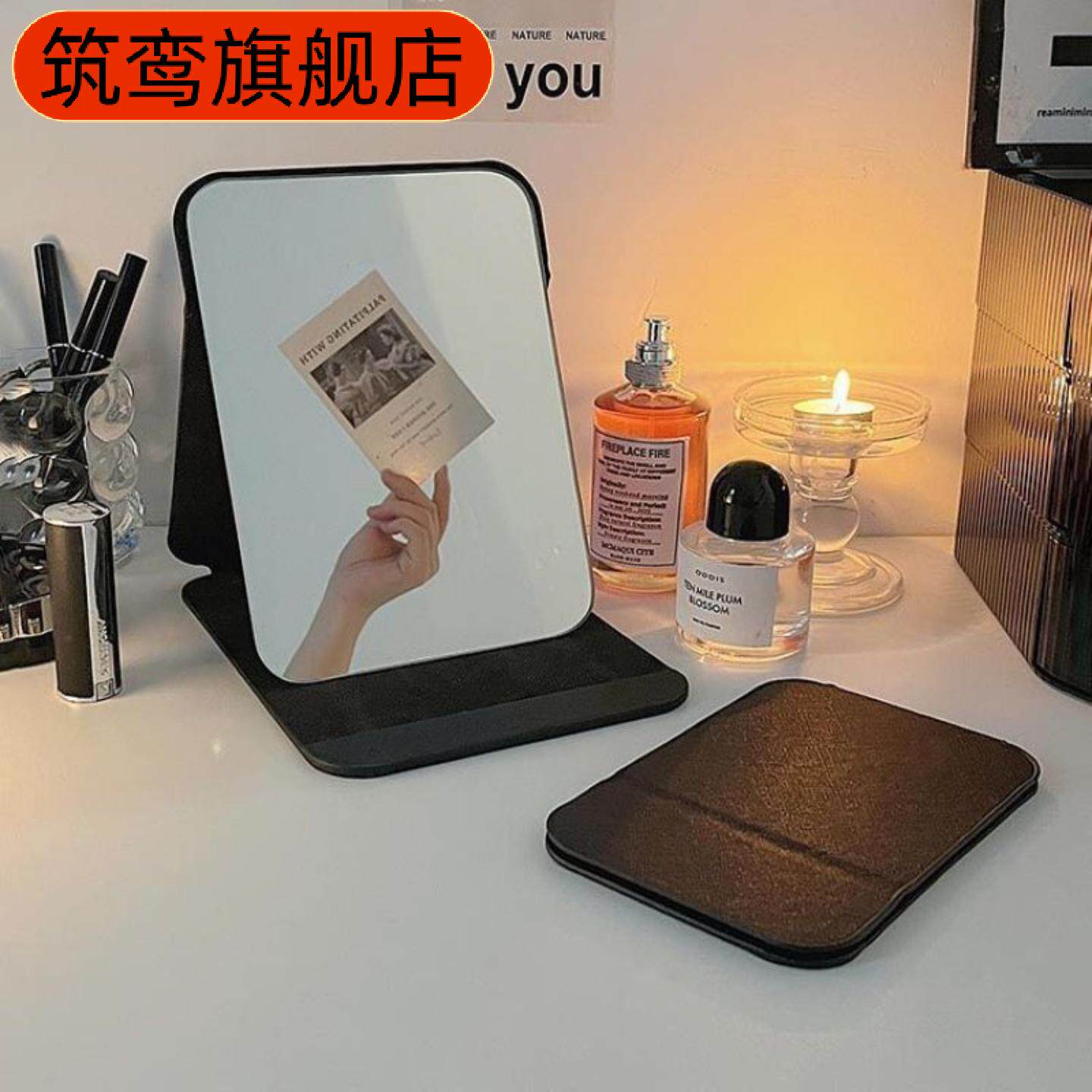 折叠小镜子化妆镜学生宿舍男士专用梳妆镜台式桌面可立家用