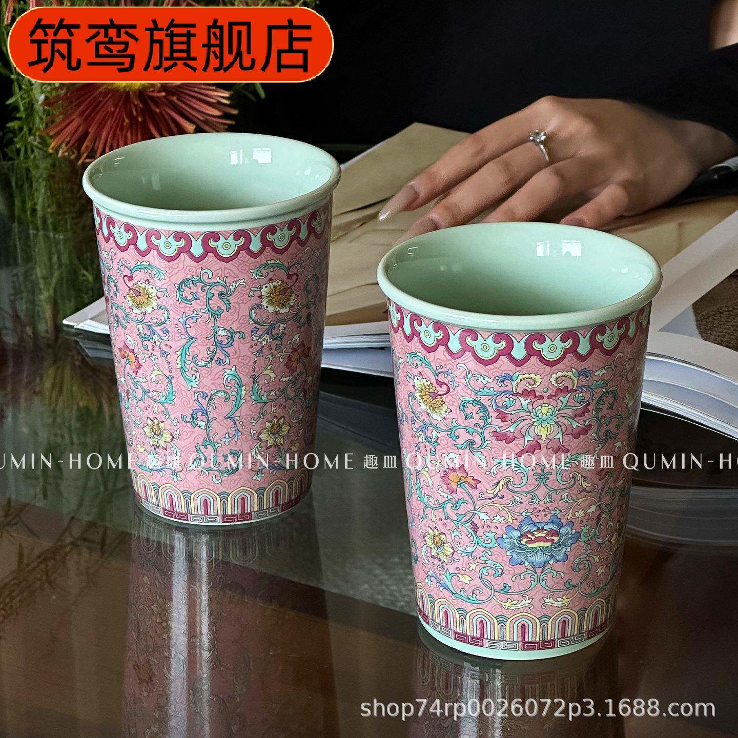 创意复古珐琅陶瓷带盖马克杯咖啡