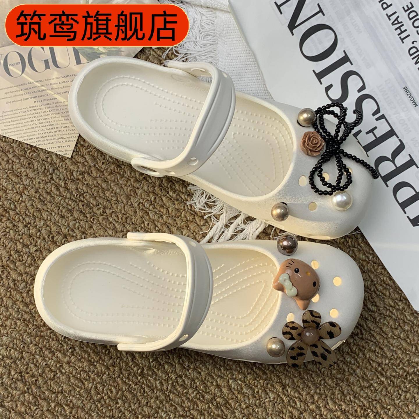 豹纹芭蕾风洞洞拖鞋女夏款防滑