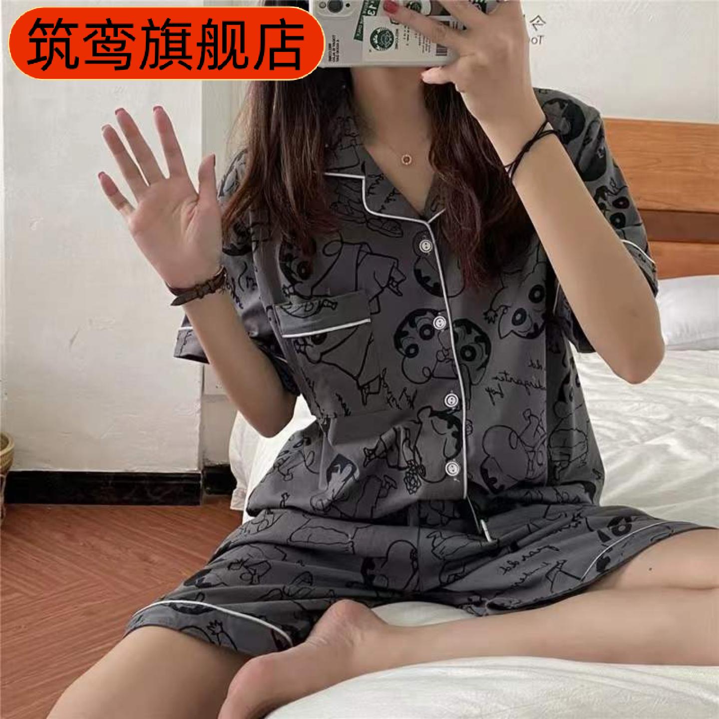 开衫睡衣女夏季甜美短袖短裤日系