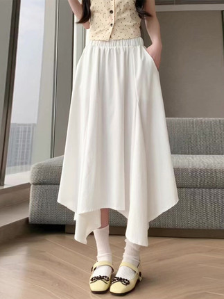 2026 Summer New Style Irregular Hem High-Waisted A-Line Skirt for Petite Women, Mid-Length Umbrella Skirt